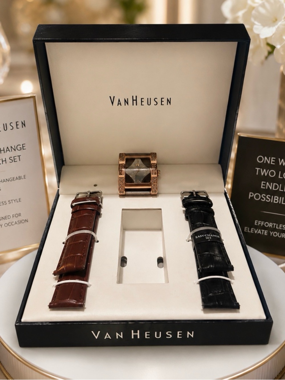 Van Heusen Watch with Black and Brown Interchangeable Straps